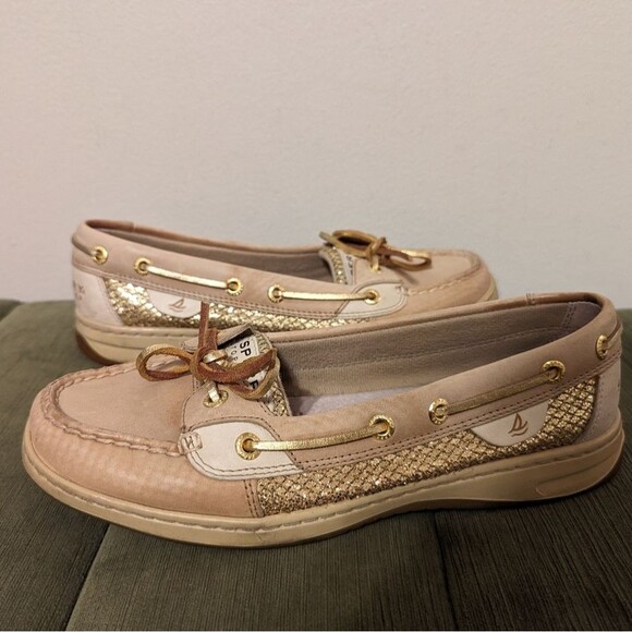 SPERRY Angelfish Sequin Slip On Tan Leather Loafers Boat Shoes Moccasins - Picture 12 of 12
